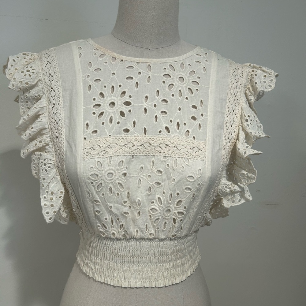 Misa Los Angeles White Eyelet Ruffle Top